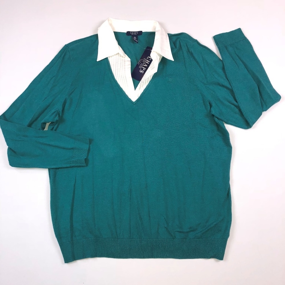 Chaps Sweater 2X Long Sleeve Collared Stretch